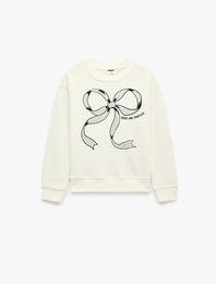 Fiyonk Baskılı Uzun Kollu Bisiklet Yaka Sweatshirt