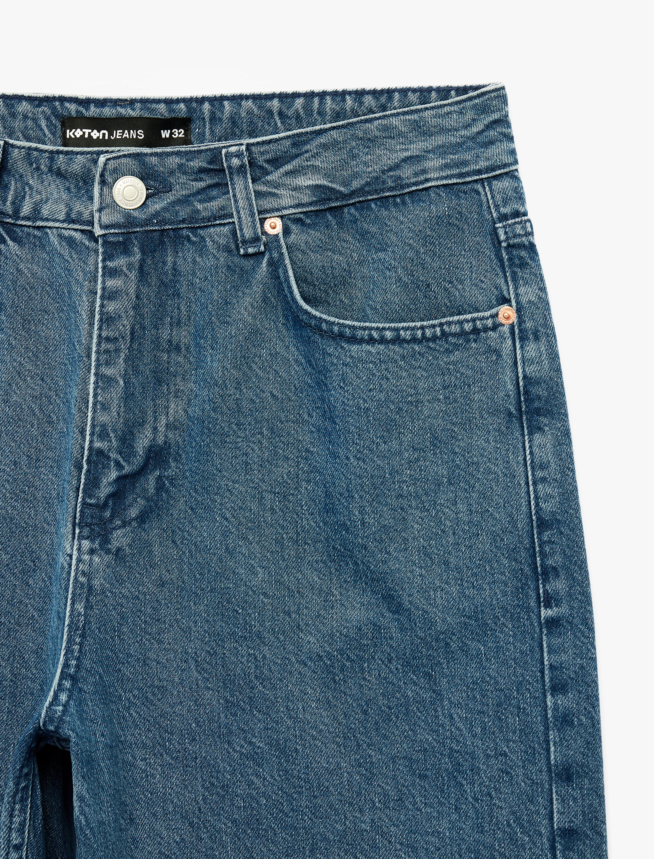   Normal Bel Pamuklu Bermuda Straight Fit Jean Şort