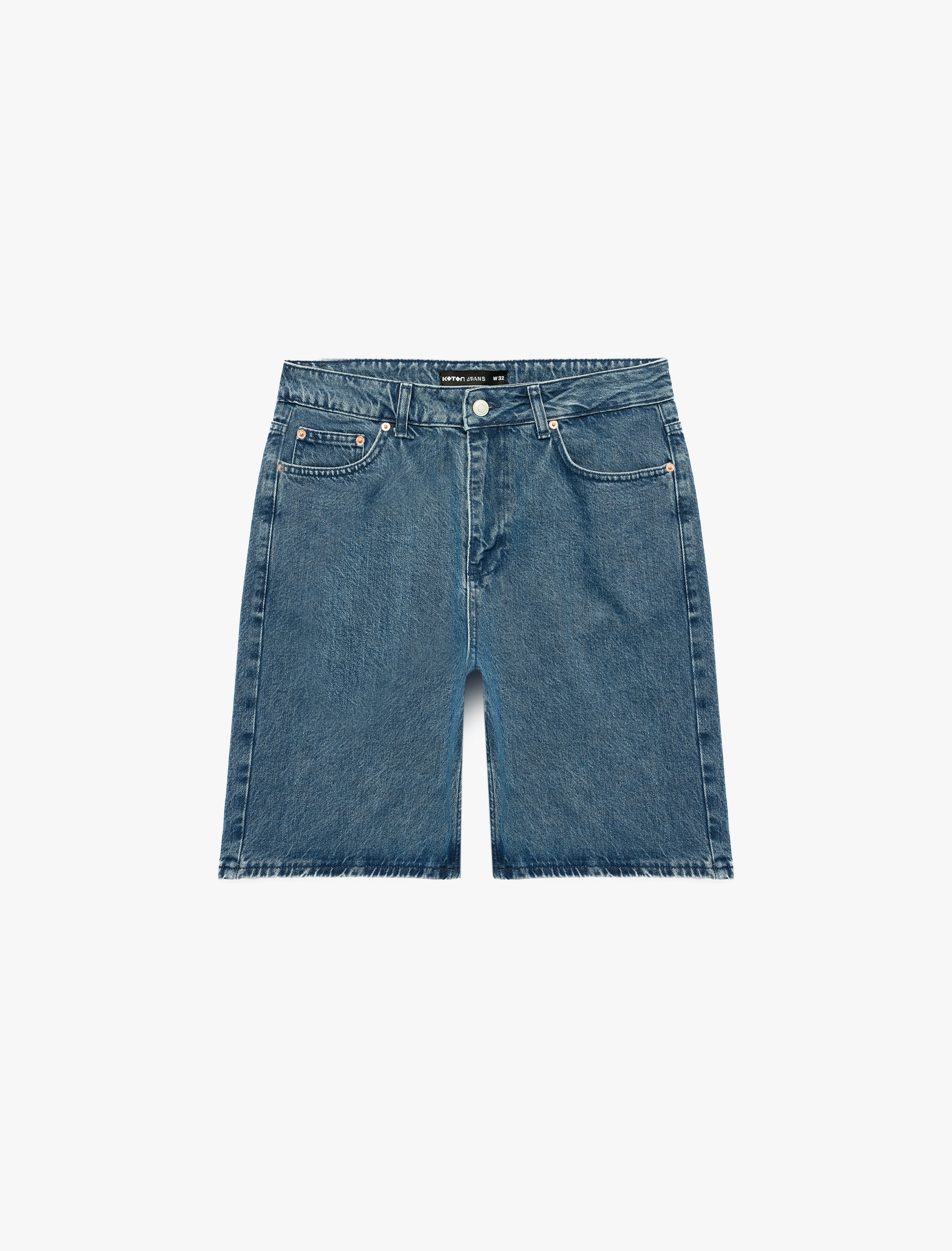   Normal Bel Pamuklu Bermuda Straight Fit Jean Şort