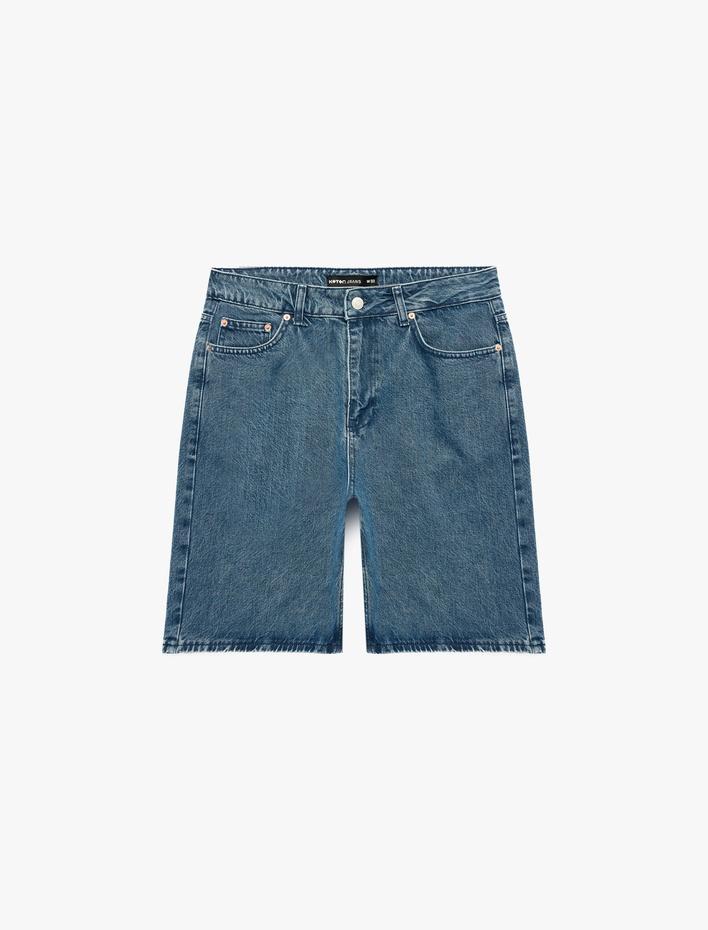  Normal Bel Pamuklu Bermuda Straight Fit Jean Şort