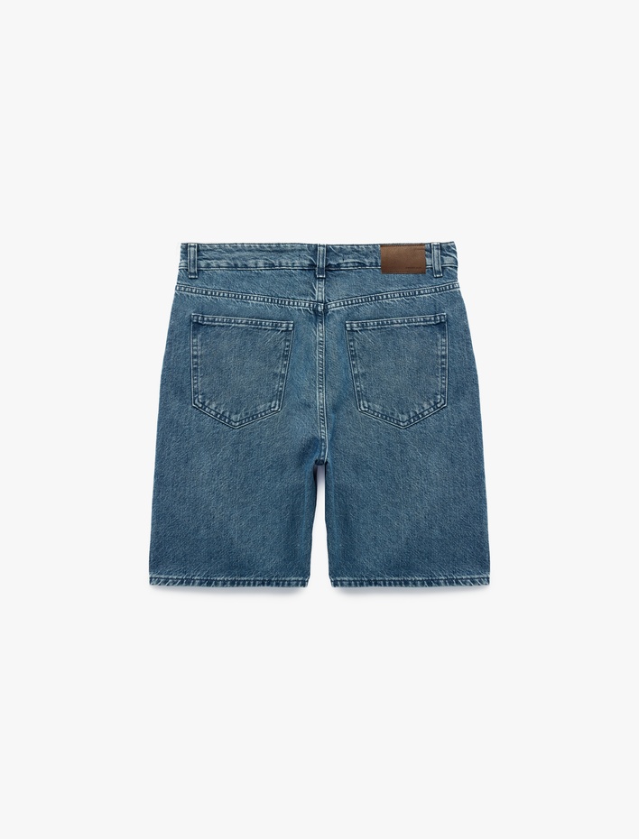  Normal Bel Pamuklu Bermuda Straight Fit Jean Şort