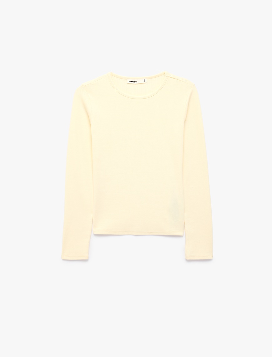 Koton Kadın Modal Kumaş Slim Fit Bisiklet Yaka Uzun Kollu Tişört