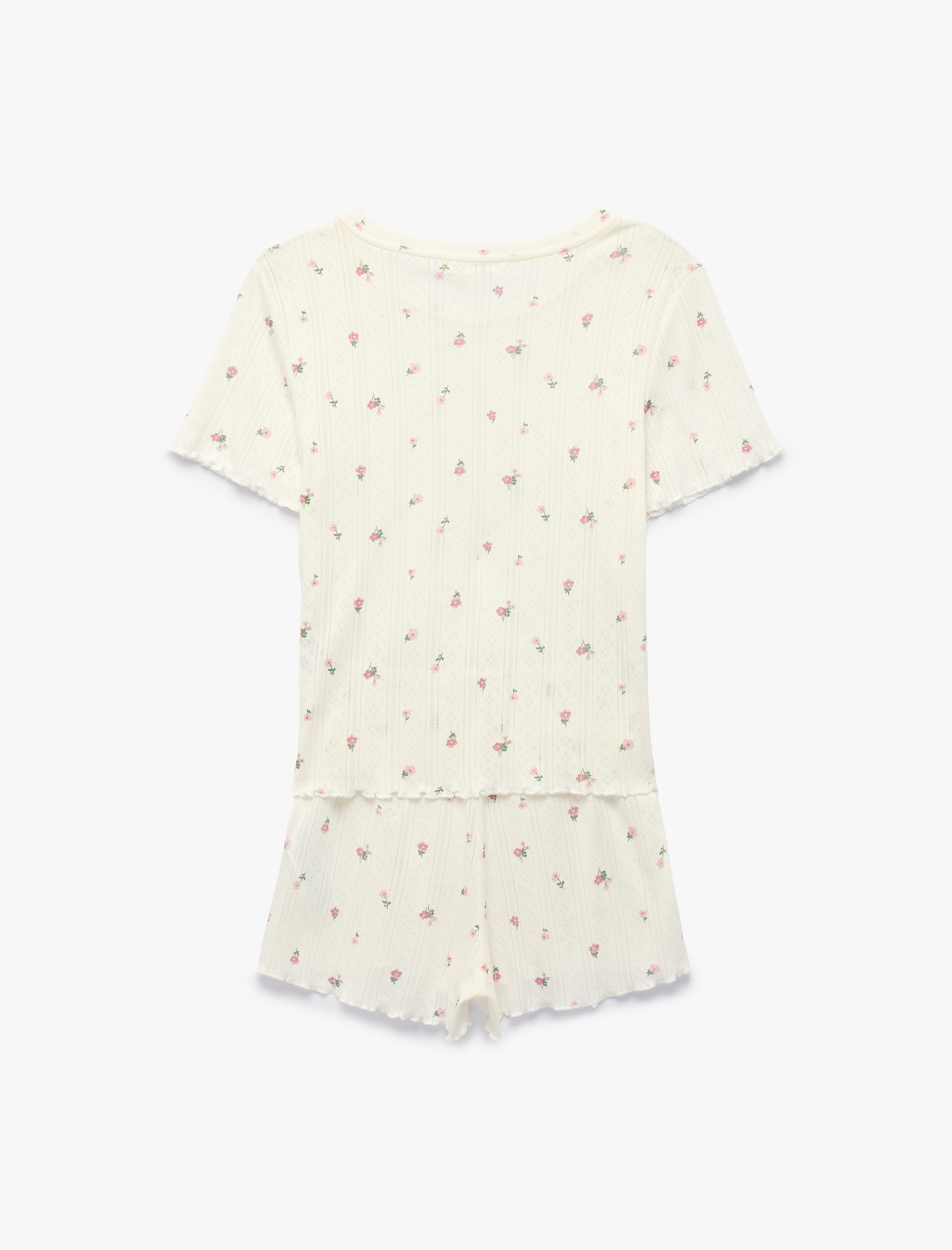   Pamuklu Çiçek Desenli Rahat Kesim Şortlu Pijama Takımı