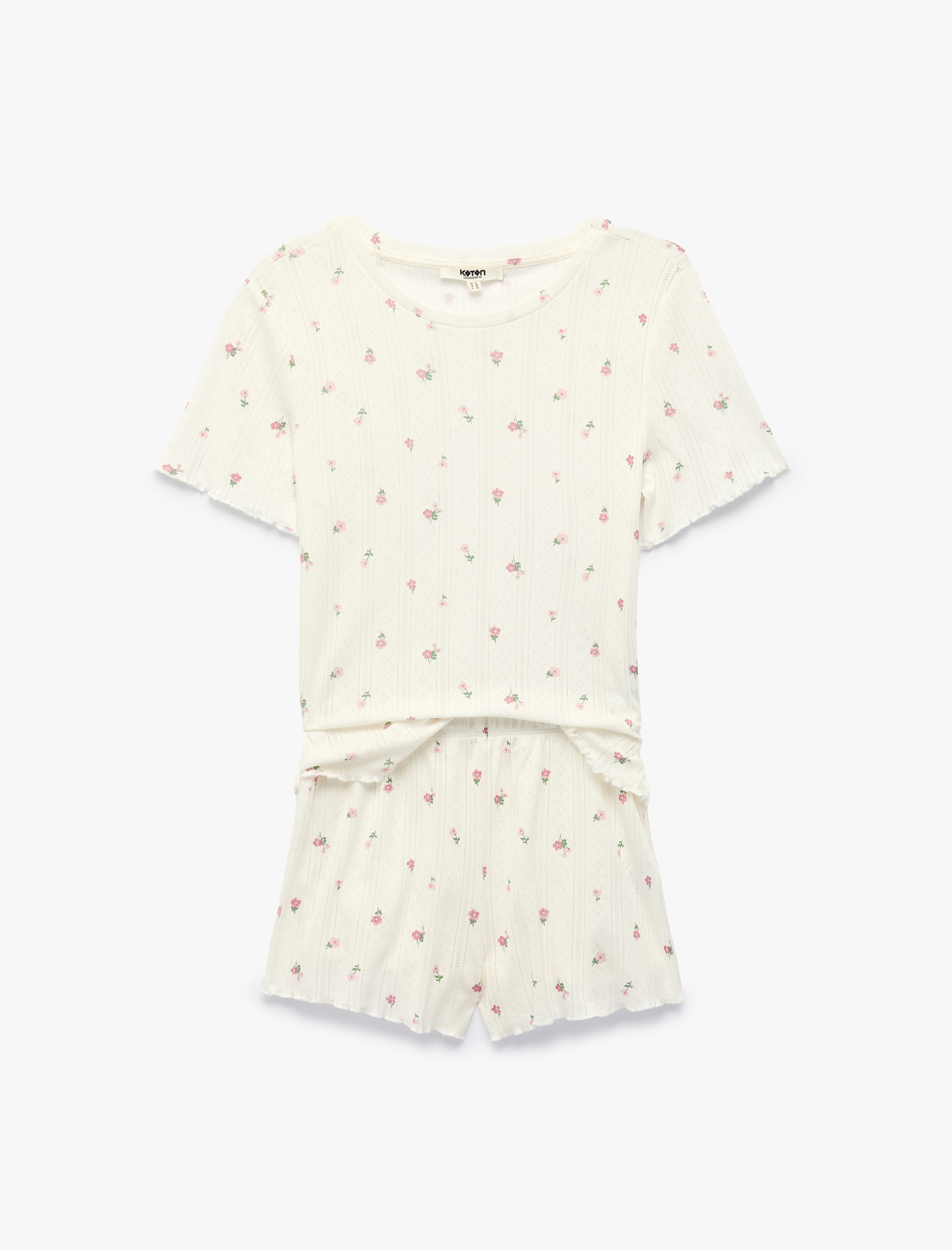   Pamuklu Çiçek Desenli Rahat Kesim Şortlu Pijama Takımı