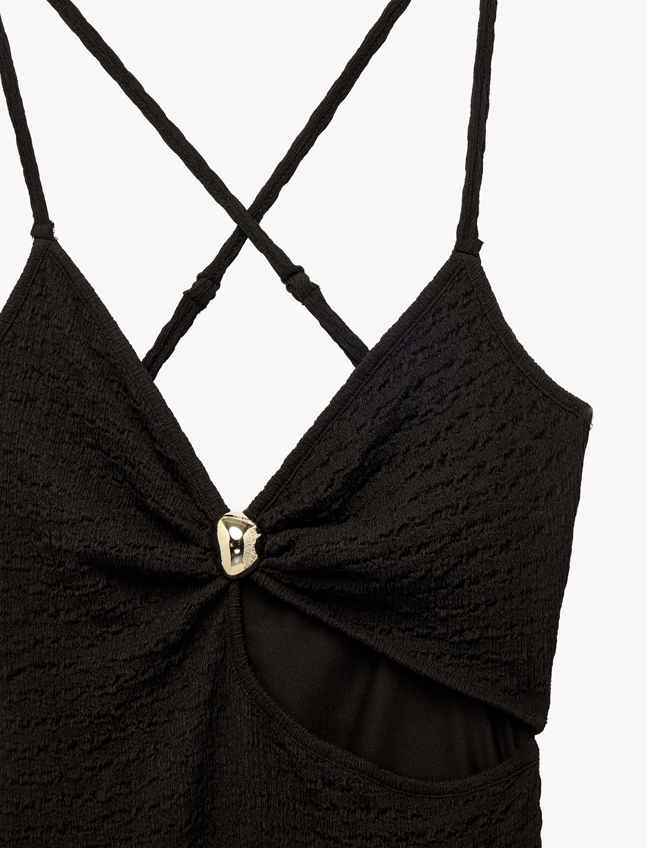   Koton X Sibil Çetinkaya - Bürümcük Kumaş Aksesuarlı Yırtmaçlı Çapraz İp Askılı Uzun Bodycon Elbise