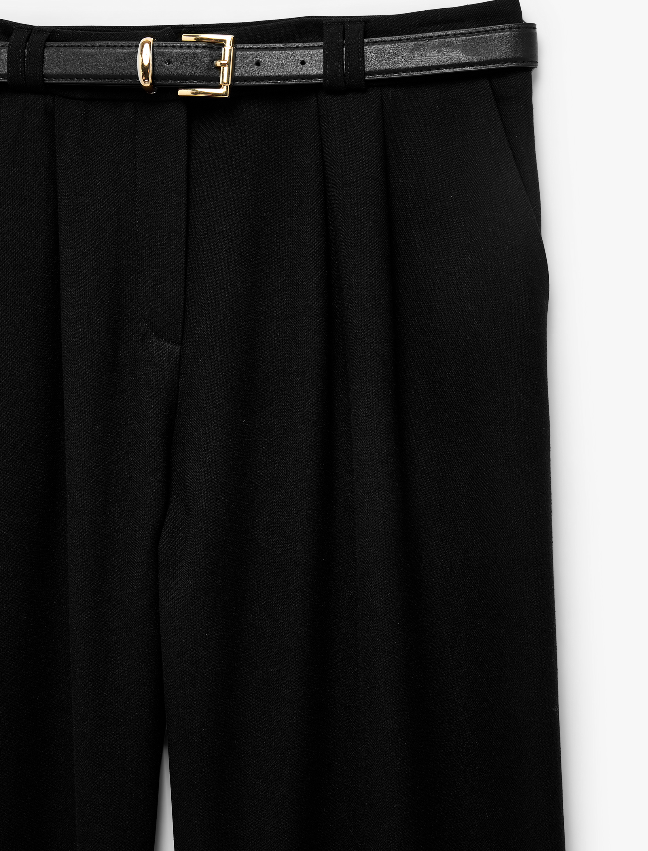   Cepli Düz Bol Paça Kemerli Kumaş Pantolon