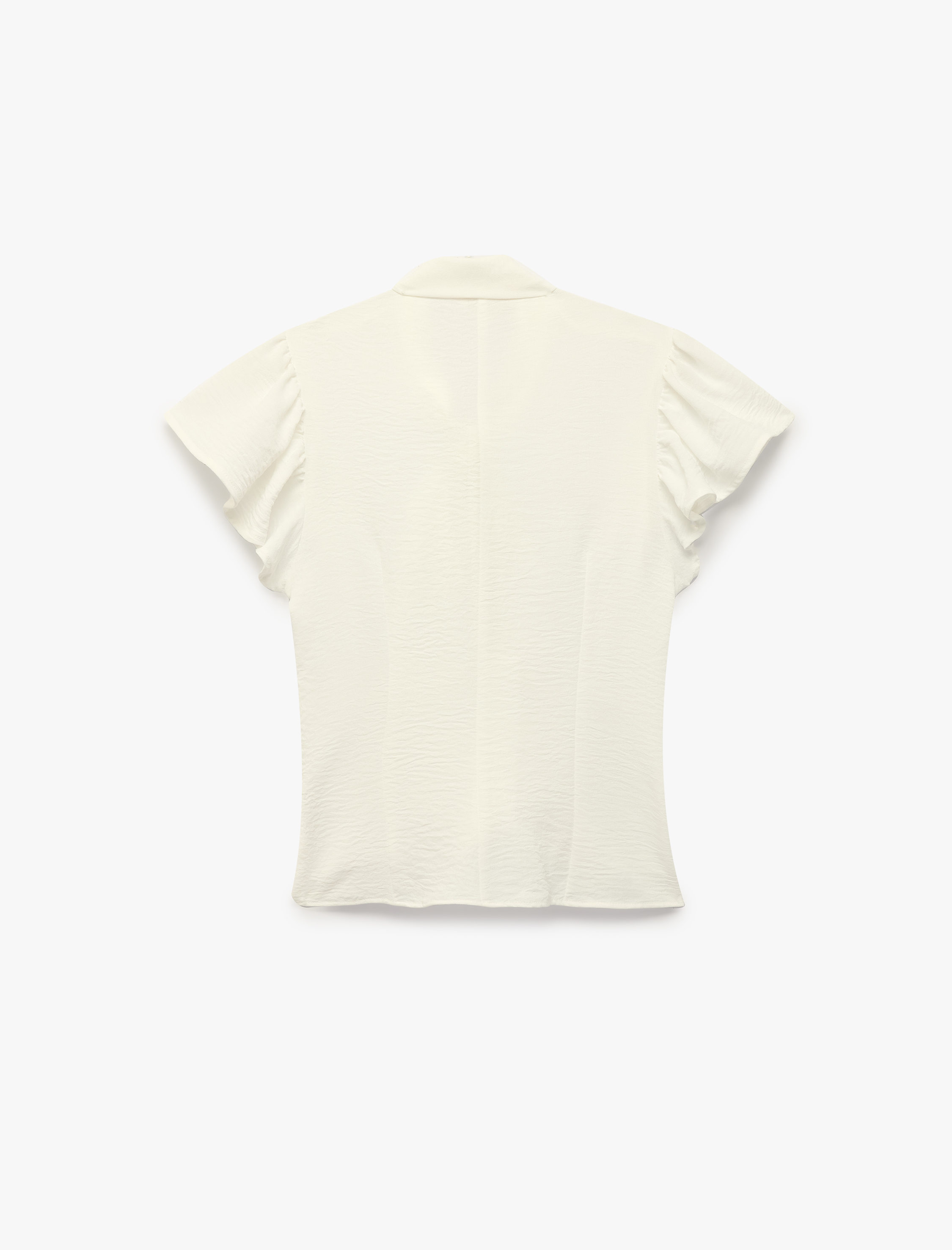   Aerobin Kumaş Slim Fit Şal Yaka Fırfırlı Karpuz Kollu Düğmeli Gömlek