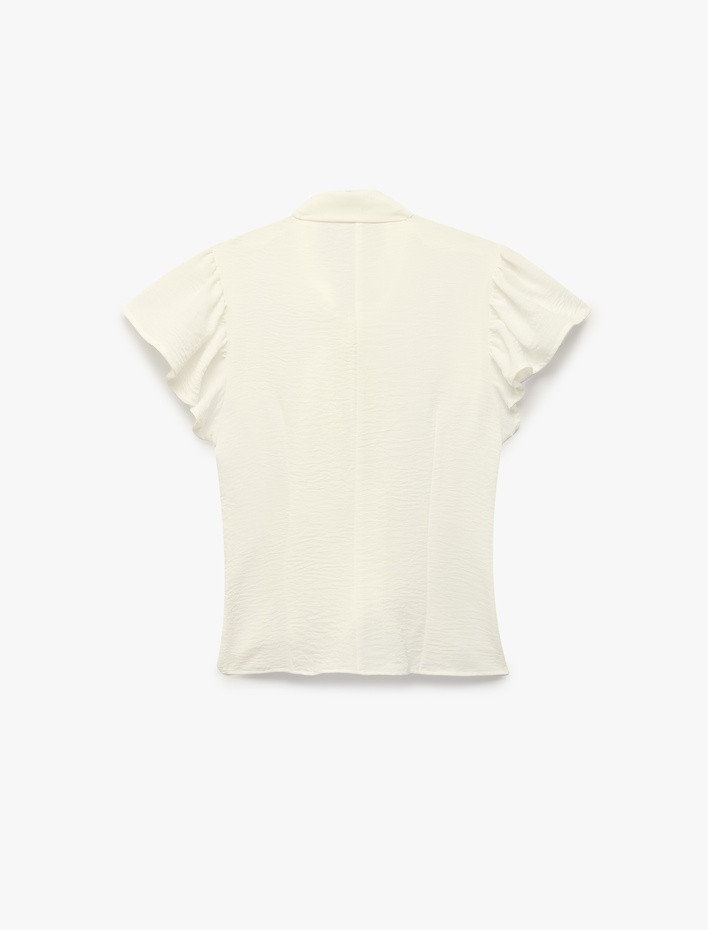  Aerobin Kumaş Slim Fit Şal Yaka Fırfırlı Karpuz Kollu Düğmeli Gömlek