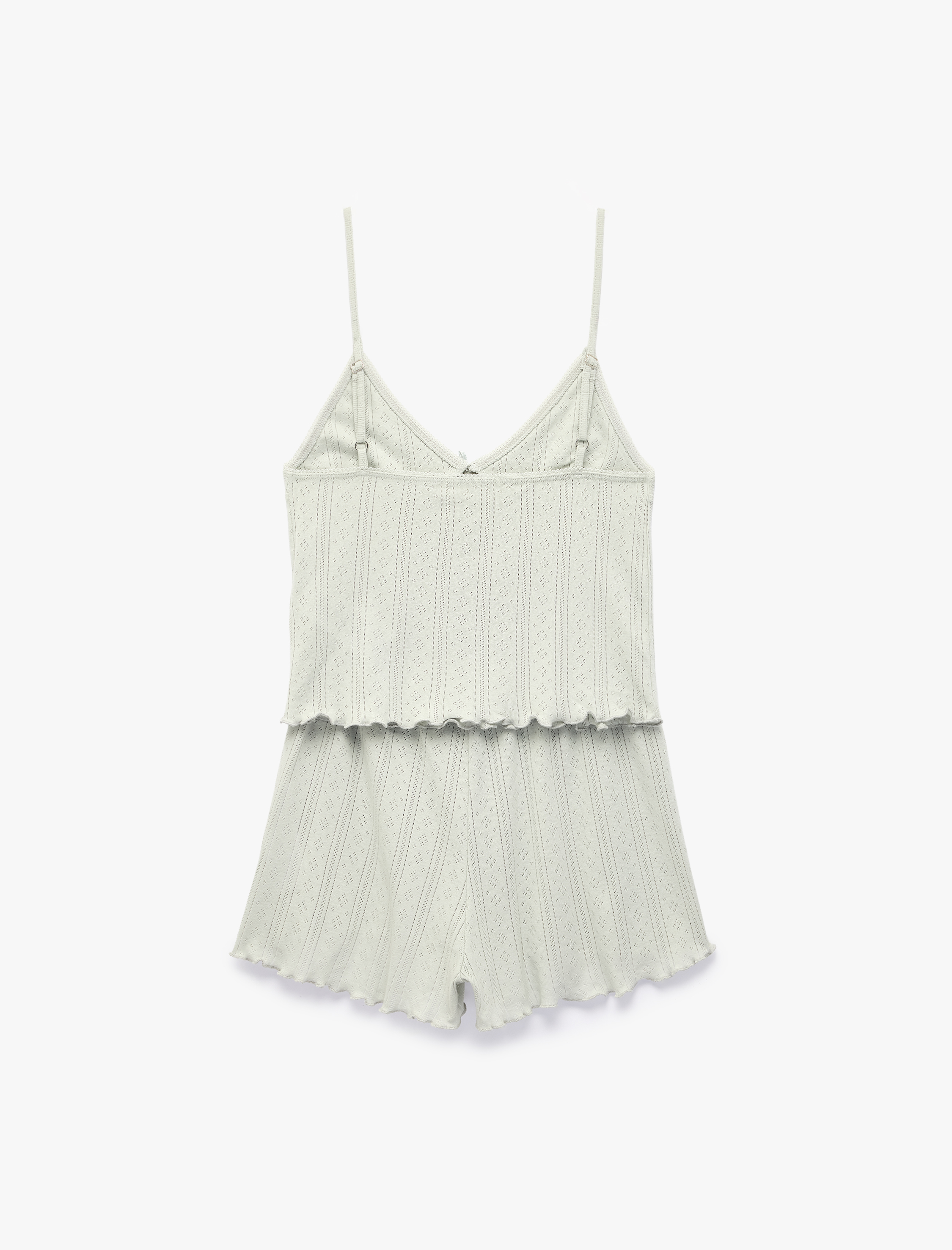   Fiyonk Detaylı Dokulu Pamuklu Askılı Şortlu Pijama Takımı