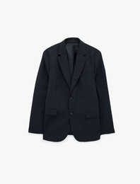 Düğmeli Uzun Kollu Kapaklı Cepli Mono Yaka Blazer Ceket