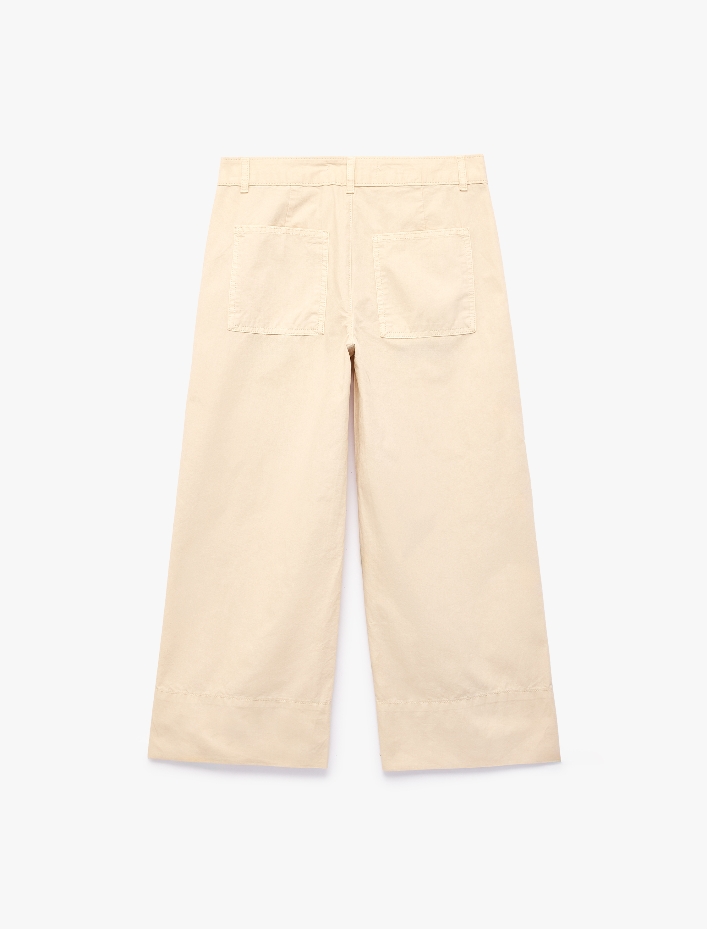   Pamuklu Düğmeli Normal Bel Cep Detaylı Bol Paça Pantolon - Culotte Jeans