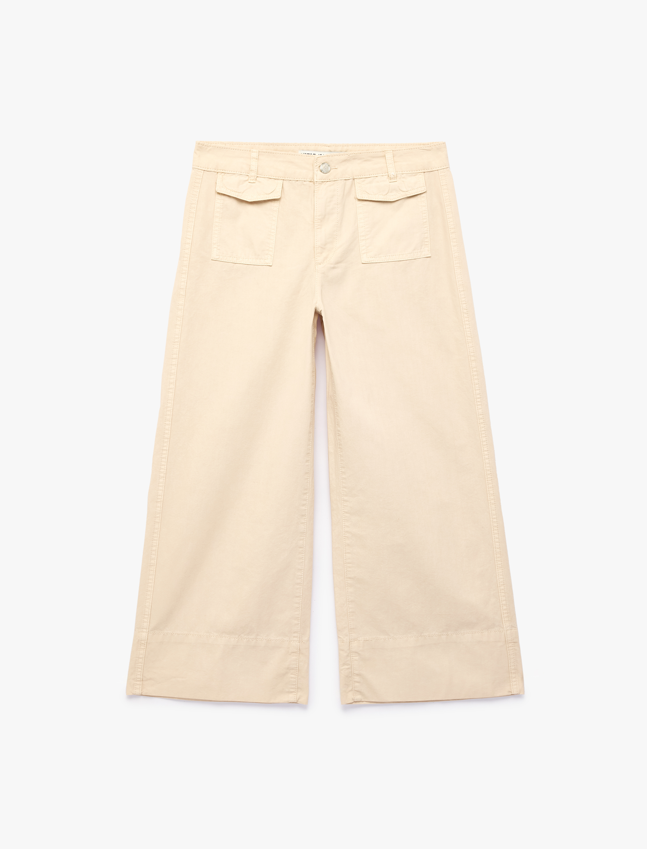   Pamuklu Düğmeli Normal Bel Cep Detaylı Bol Paça Pantolon - Culotte Jeans