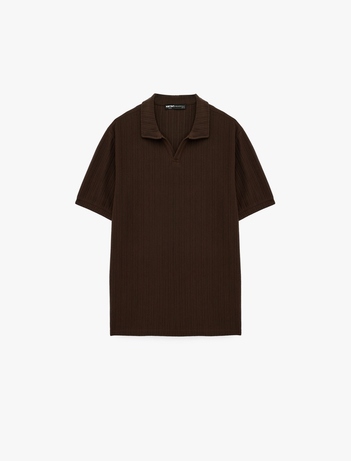  Regular Fit Kısa Kollu Dokulu Polo Yaka Tişört