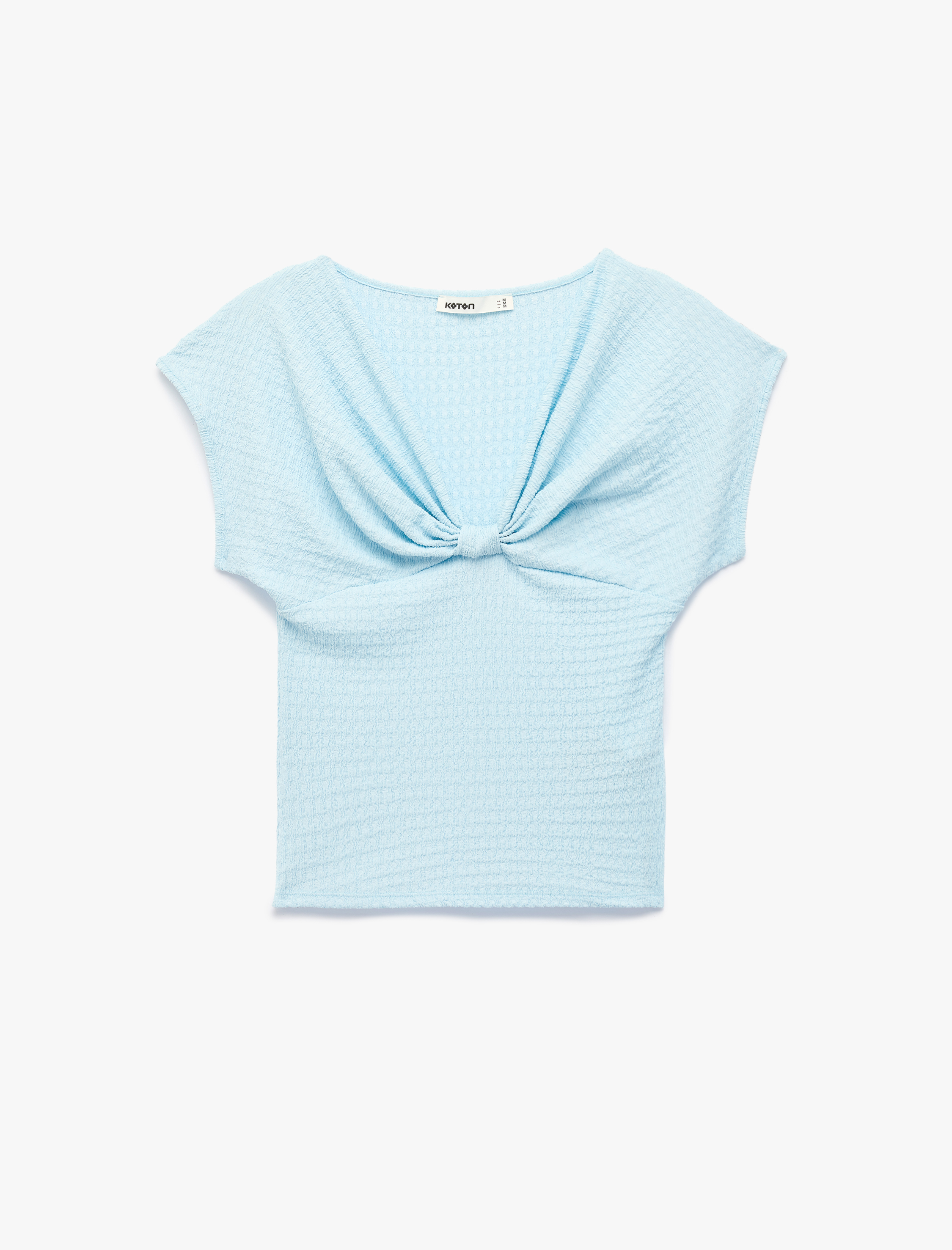   Bürümcük Kumaş Dokulu Slim Fit Kolsuz Düğüm Detaylı V Yaka Tişört