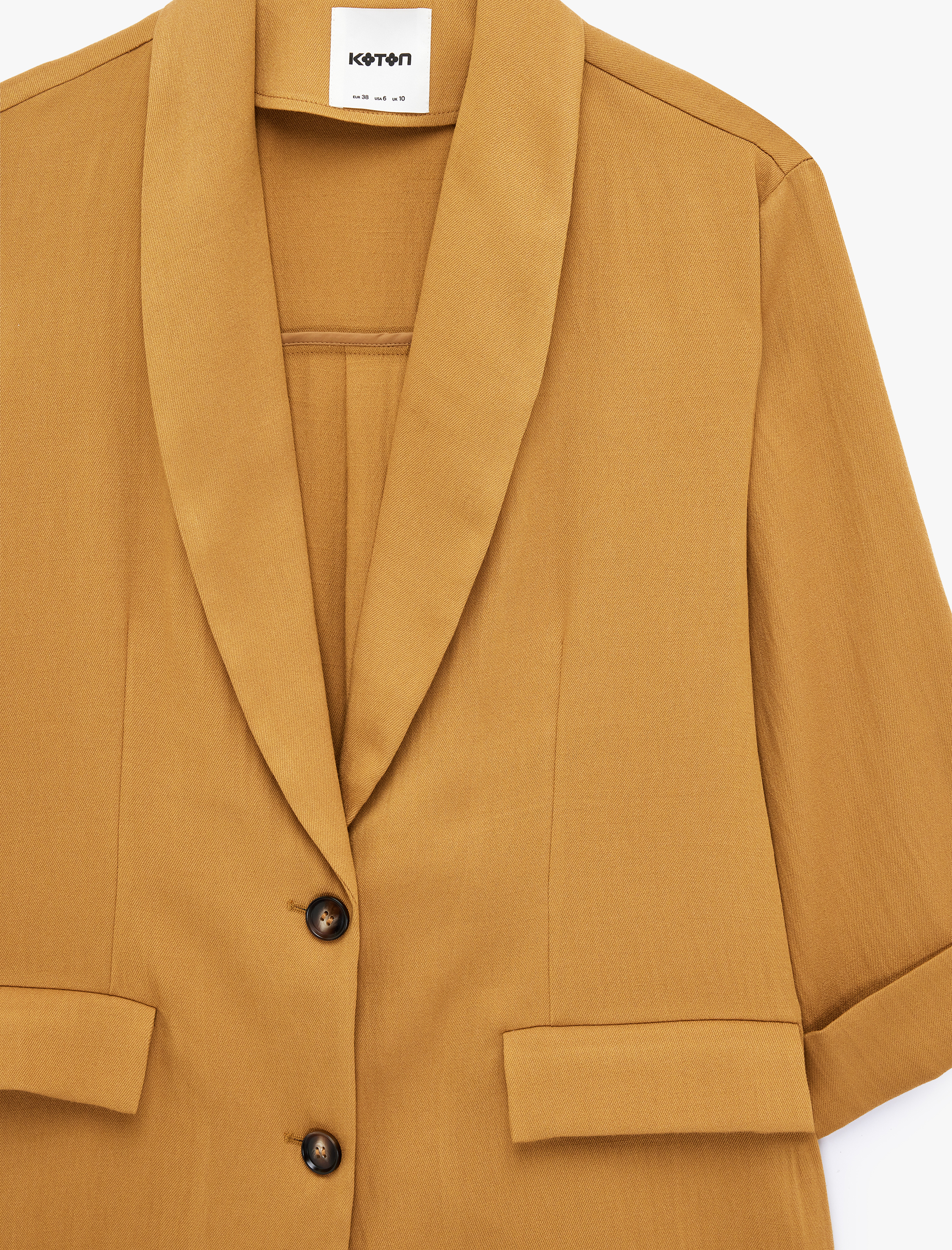   Viskon Kumaş Kapaklı Cep Detaylı Katlamalı 3/4 Kol Blazer Ceket