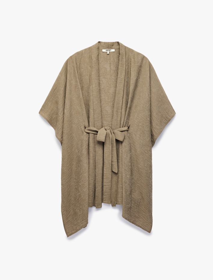  Viskon Kumaş Kuşak Detaylı Şal Yaka Kimono
