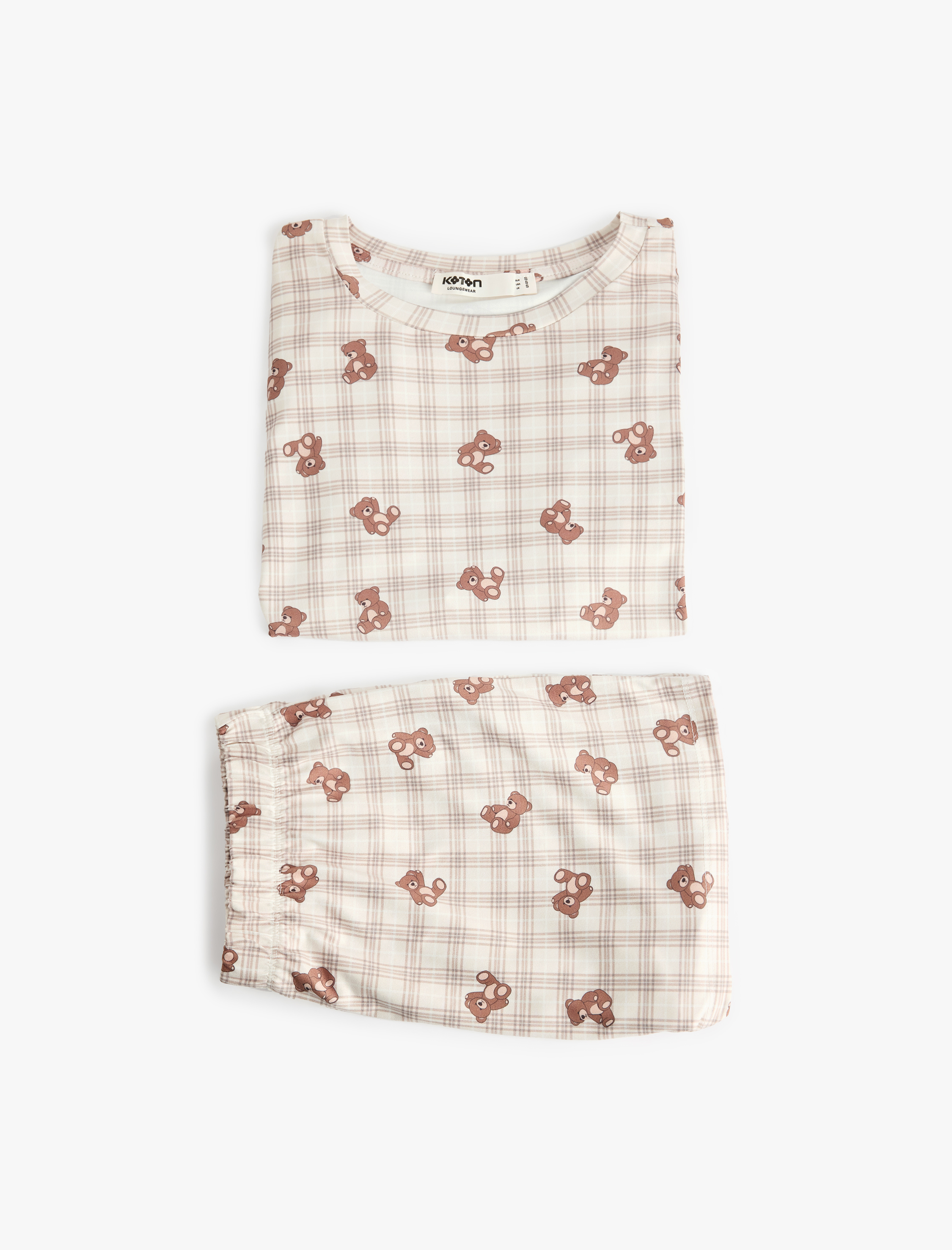   Rahat Kalıp Ayıcık Baskılı Kısa Kollu Şortlu Pijama Takımı