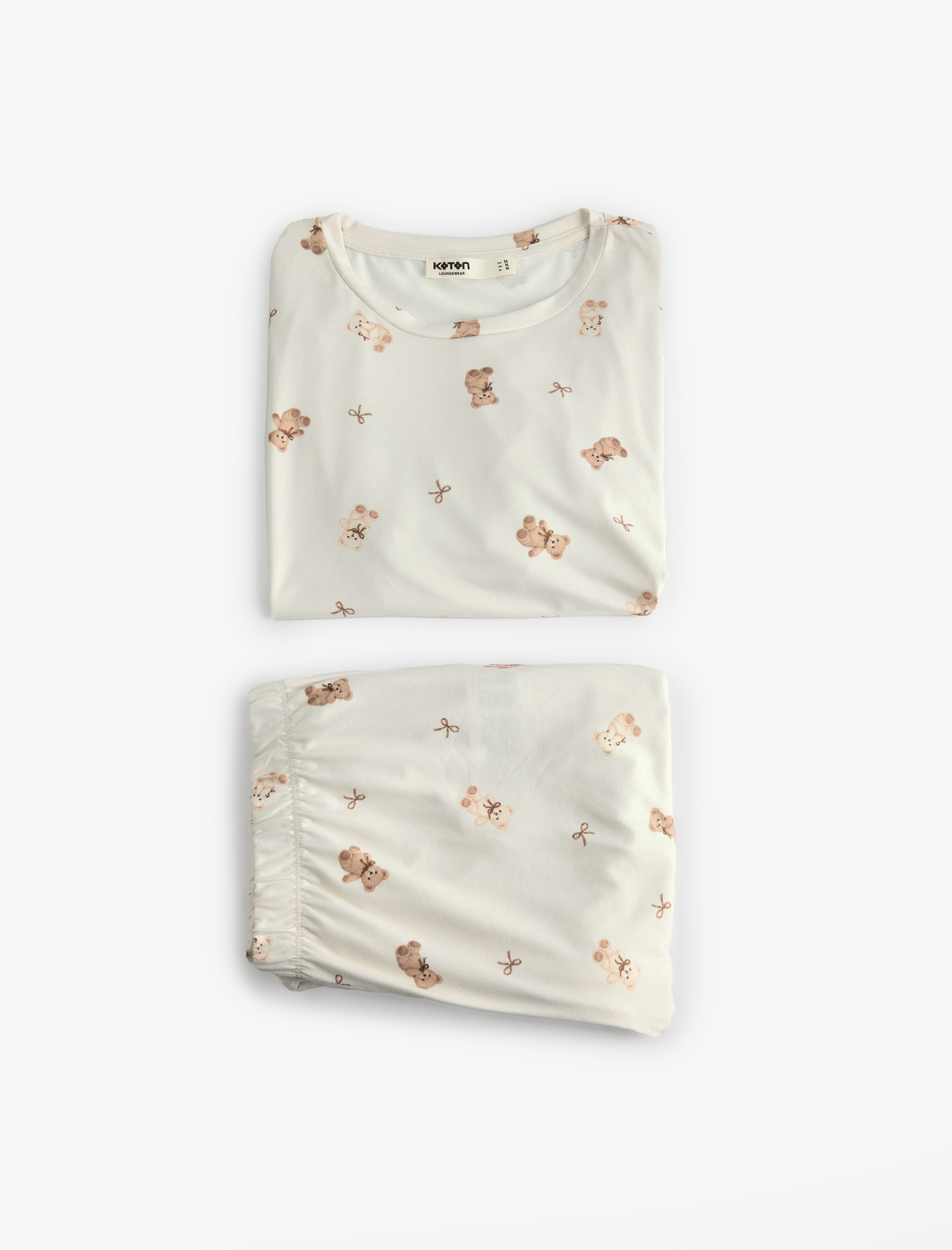   Rahat Kalıp Bisiklet Yaka Kısa Kollu Baskılı Pijama Takımı