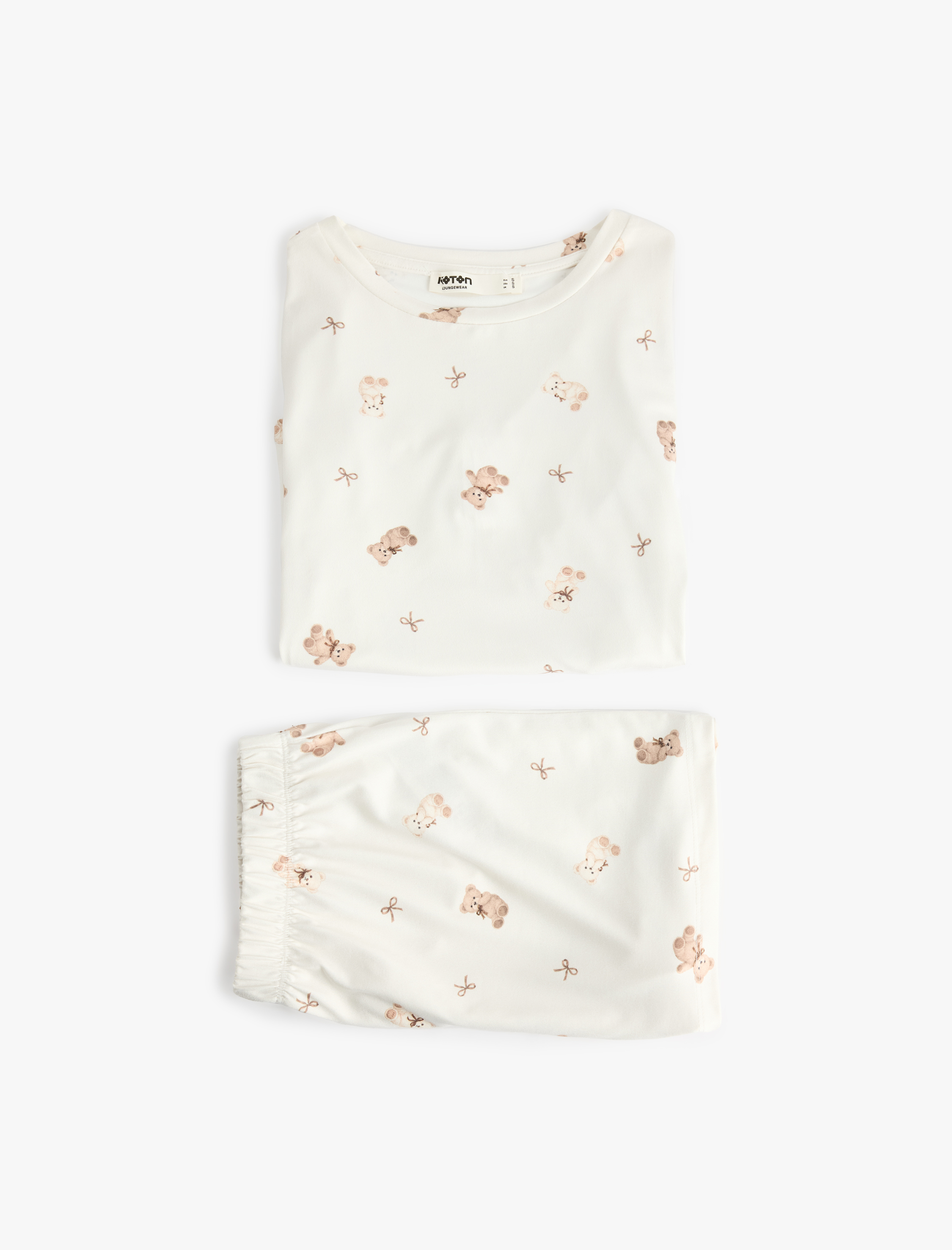   Ayıcık Baskılı Rahat Kesim Bisiklet Yaka Kısa Kollu Pijama Takımı