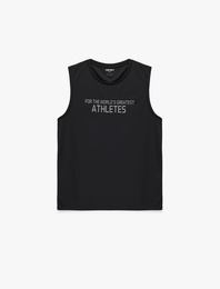 Regular Fit Kolsuz Bisiklet Yaka Baskılı Spor Atlet