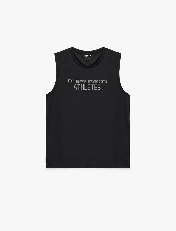  Regular Fit Kolsuz Bisiklet Yaka Baskılı Spor Atlet