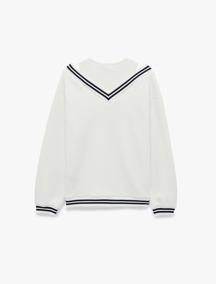  Üç İplik Şardonlu V Yaka Biyeli Atlet Detaylı Uzun Kollu Sweatshirt