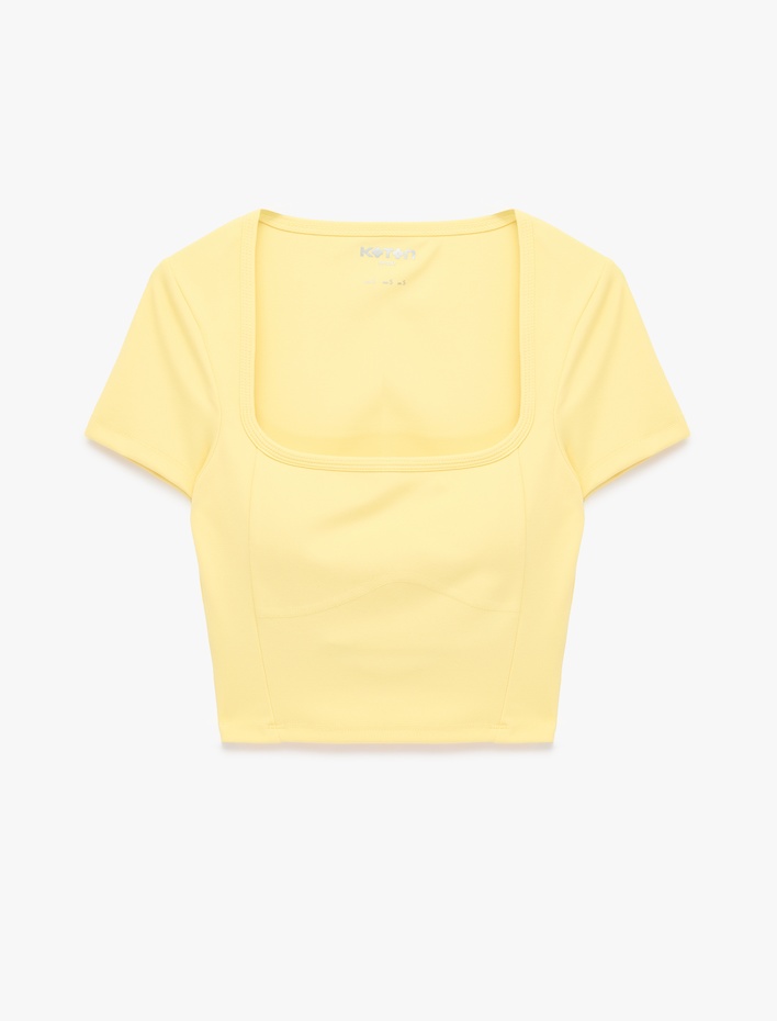  Dar Kesim U Yaka Kısa Kollu Crop Spor Tişört