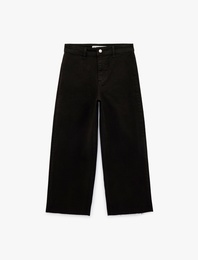 Cepli Rahat Kalıp Kesik Paça Yüksek Bel  Jean Pantolon - Culoette Jean