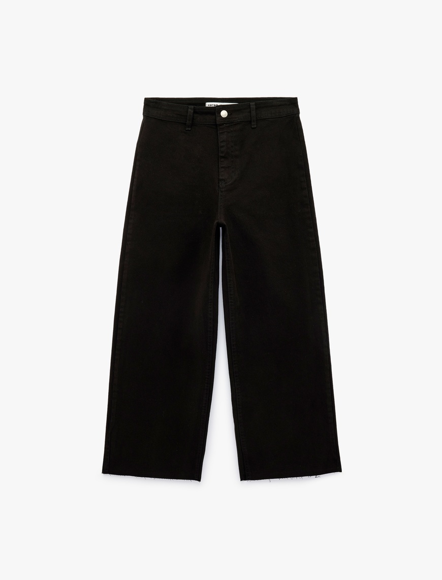 Koton Kadın Cepli Rahat Kalıp Kesik Paça Yüksek Bel  Jean Pantolon - Culoette Jean