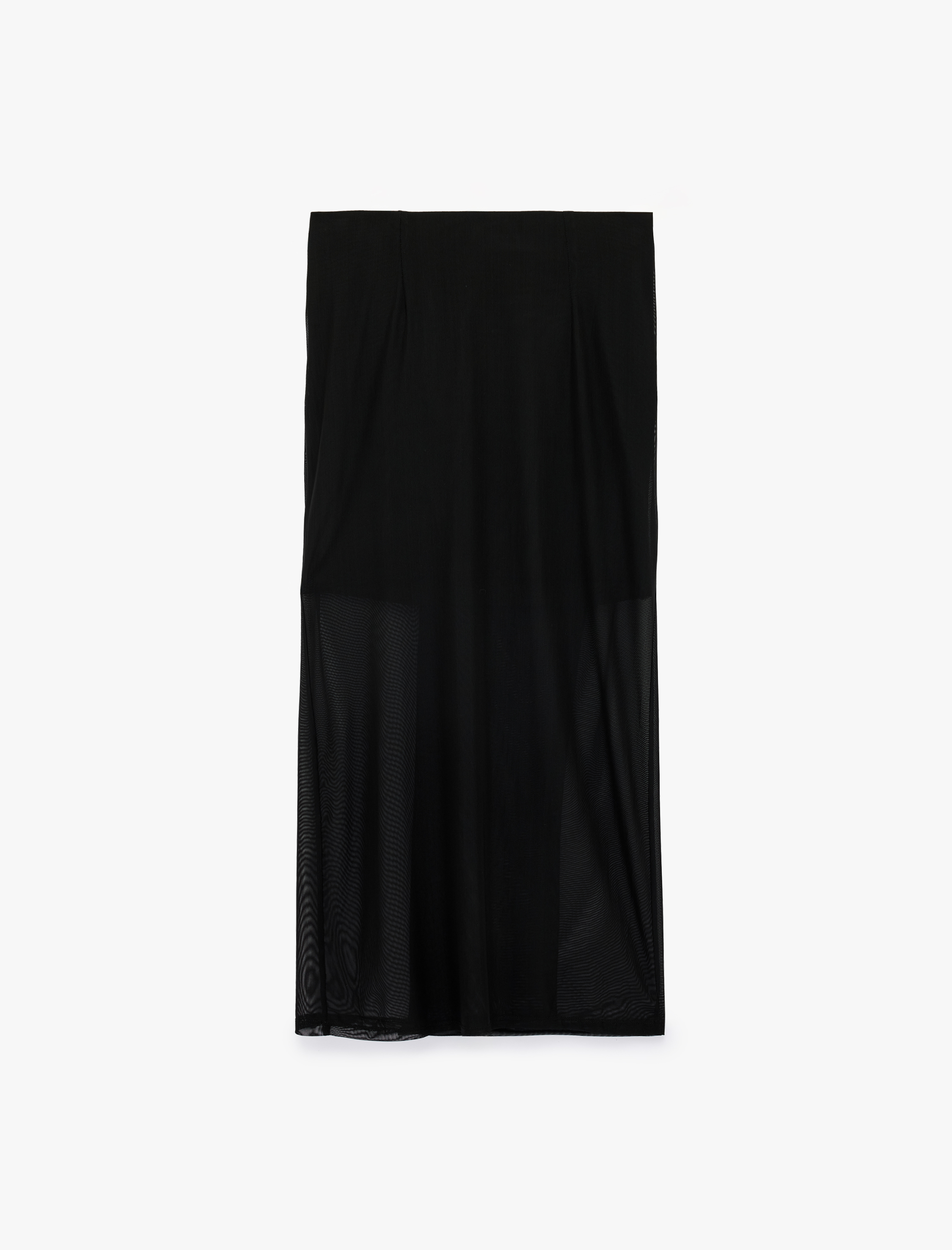   Slim Fit Düğüm Detaylı Kruvaze Tül Midi Pareo Etek