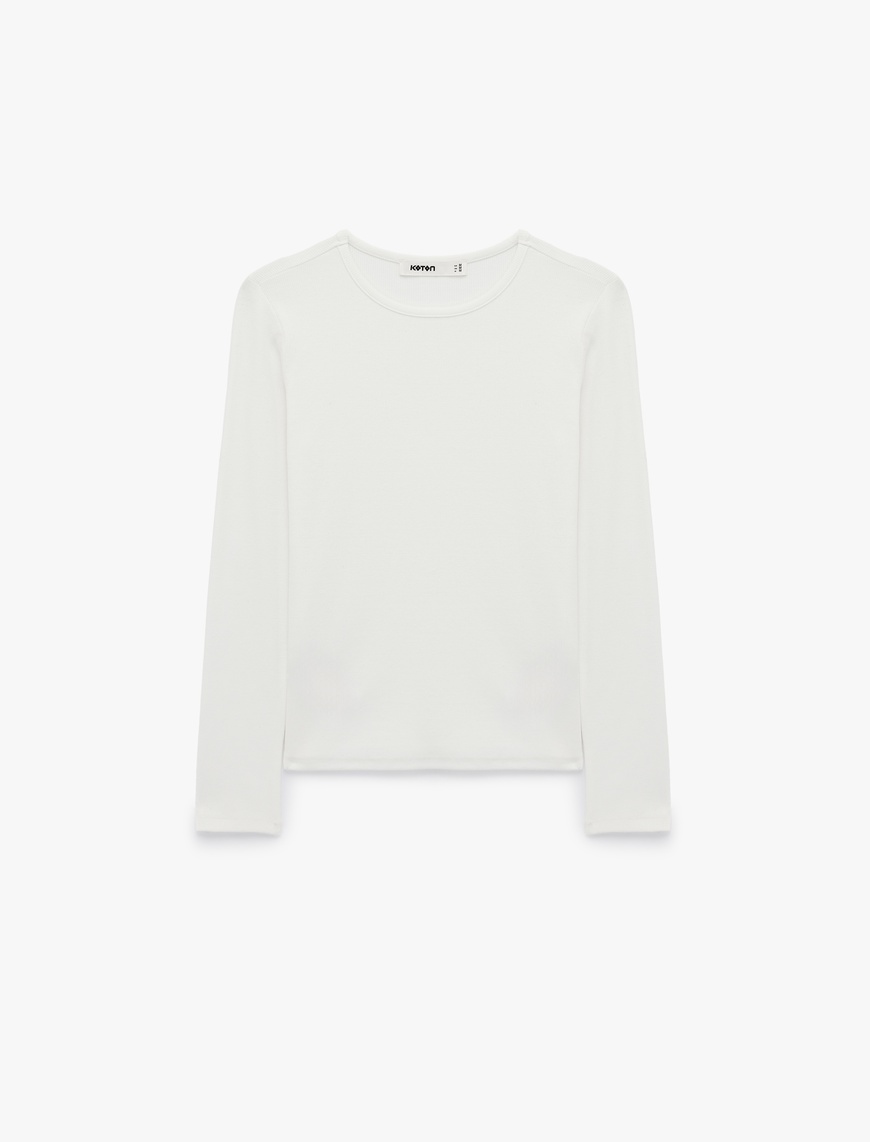 Koton Kadın Modal Kumaş Slim Fit Bisiklet Yaka Uzun Kollu Tişört