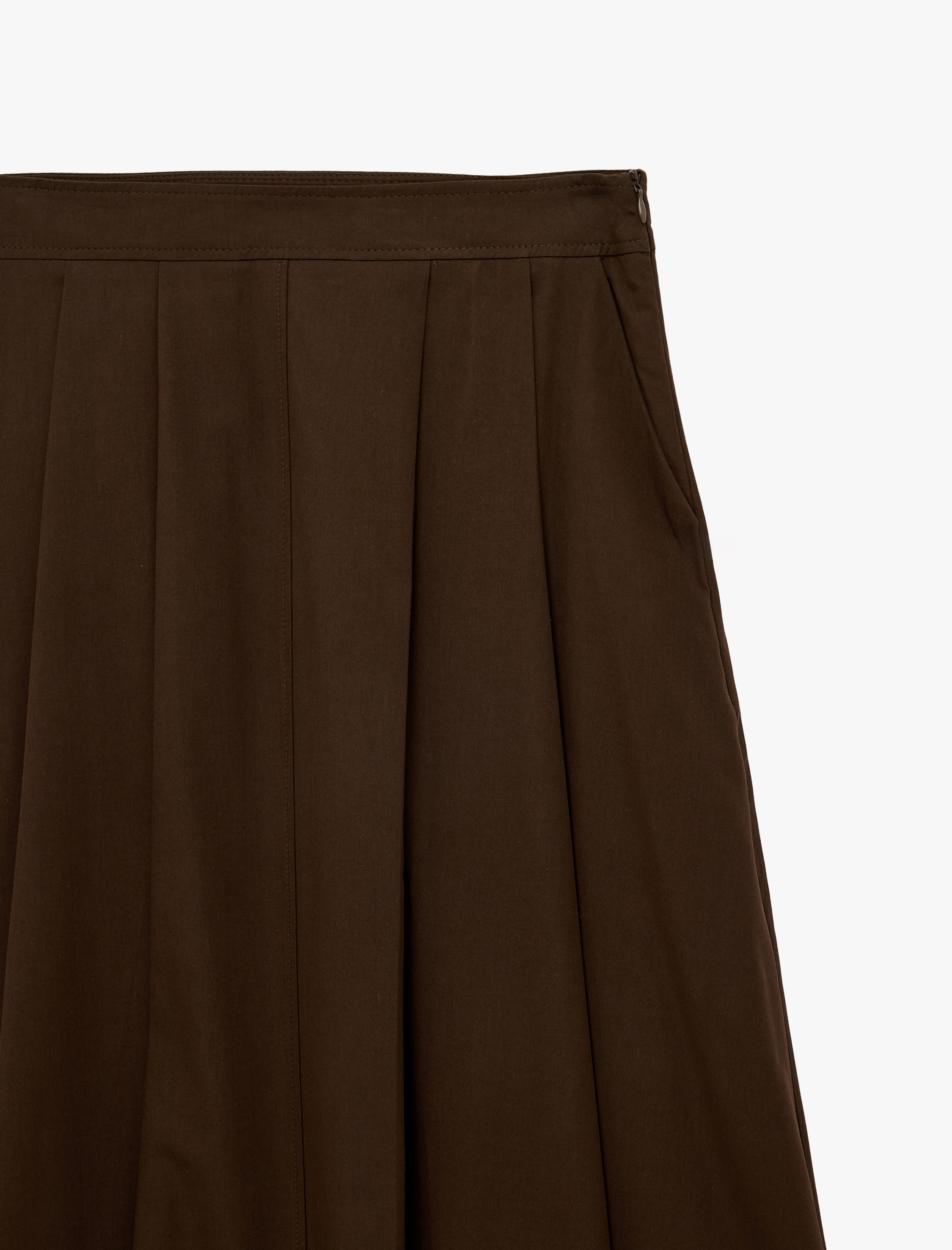   Pamuklu Kloş Kesim Pileli Cepli Midi Poplin Etek