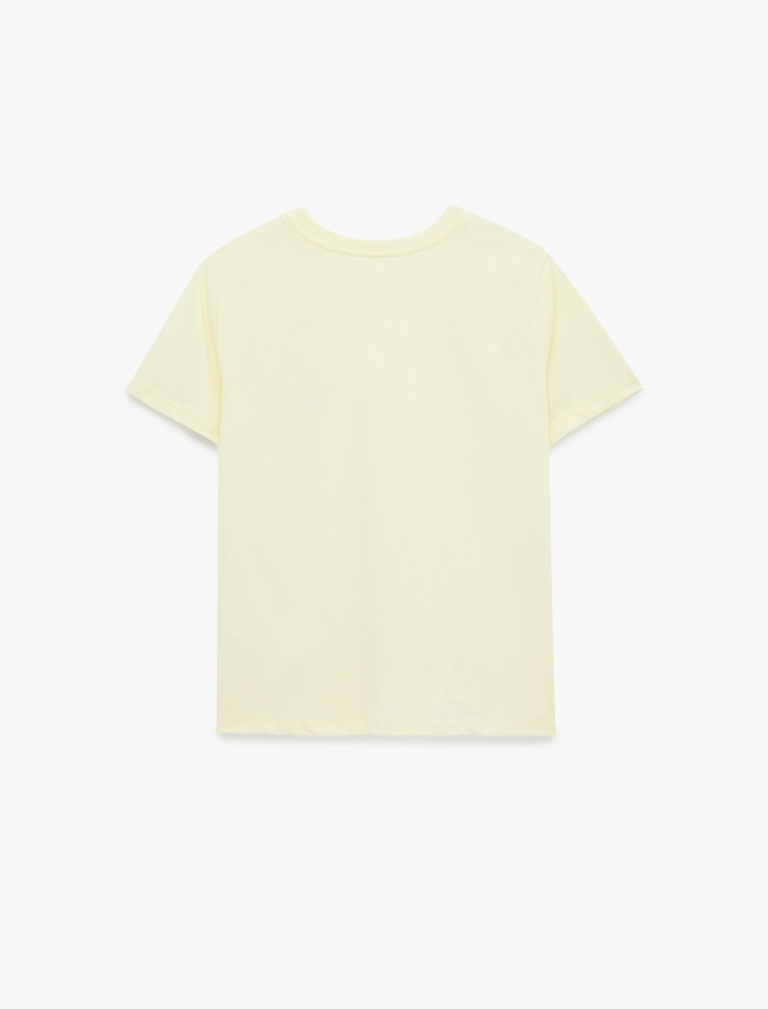  Pamuklu Bisiklet Yaka Kısa Kollu Bisiklet Yaka Kelebek Baskılı Tişört