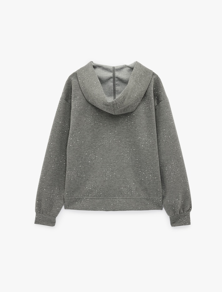  Sim Detaylı Kapüşonlu Fermuarlı Cep Detaylı Oversize Sweatshirt