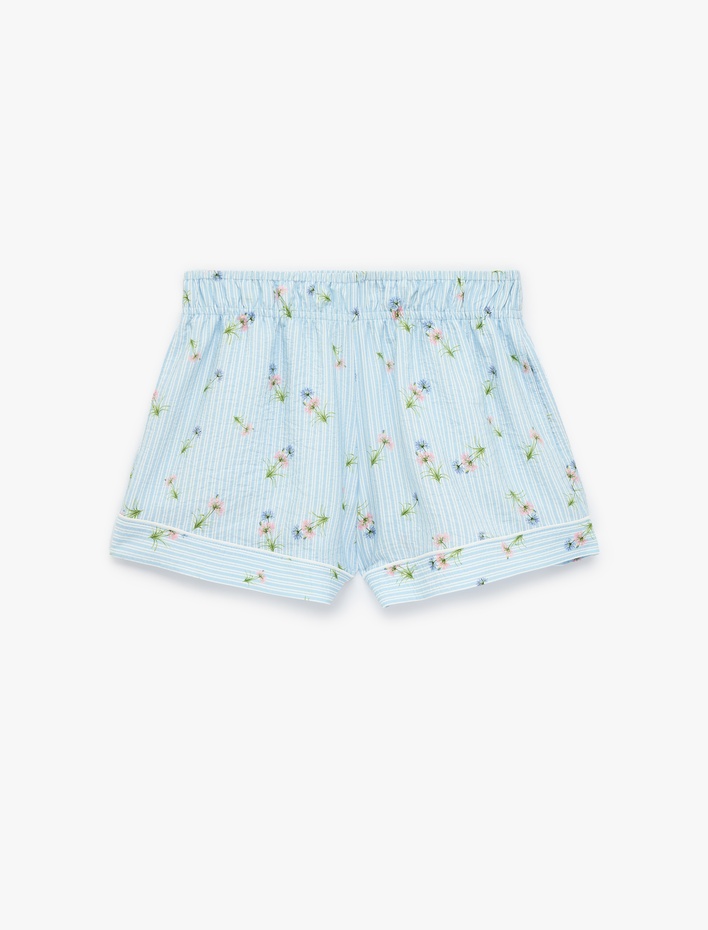  Viskon Kumaş Rahat Kalıp Çiçek Desenli Çizgili Şort Pijama Altı