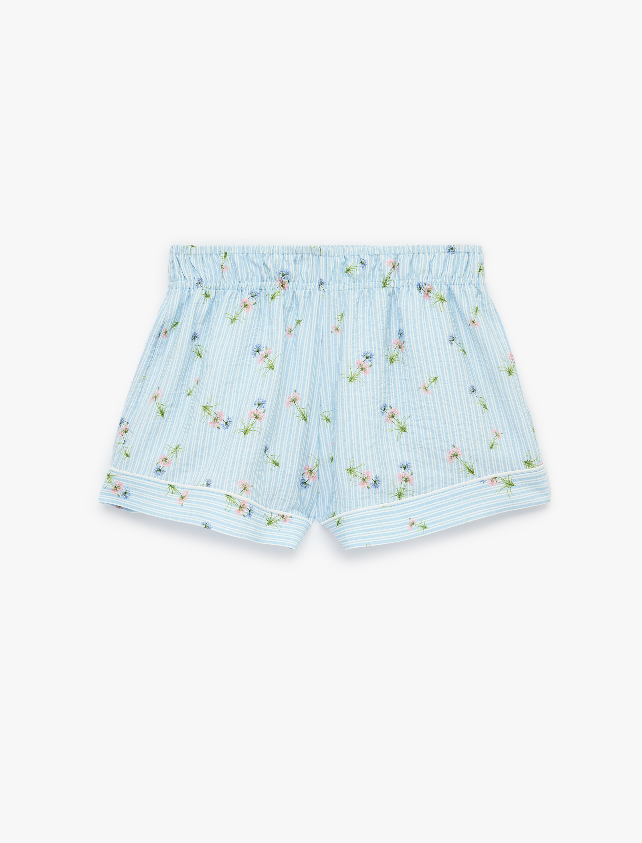   Viskon Kumaş Rahat Kalıp Çiçek Desenli Çizgili Şort Pijama Altı
