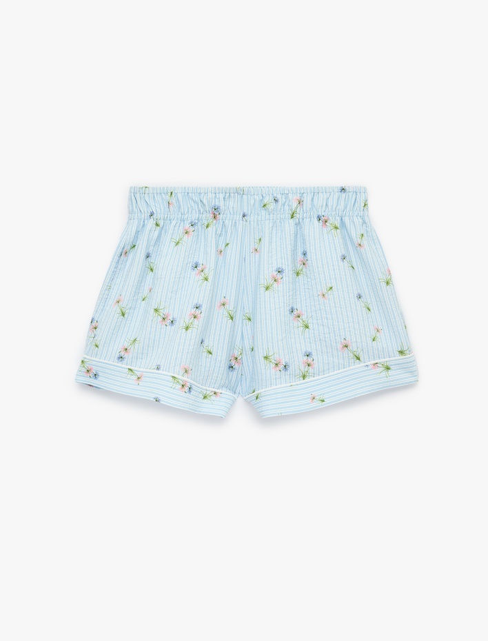  Viskon Kumaş Rahat Kalıp Çiçek Desenli Çizgili Şort Pijama Altı