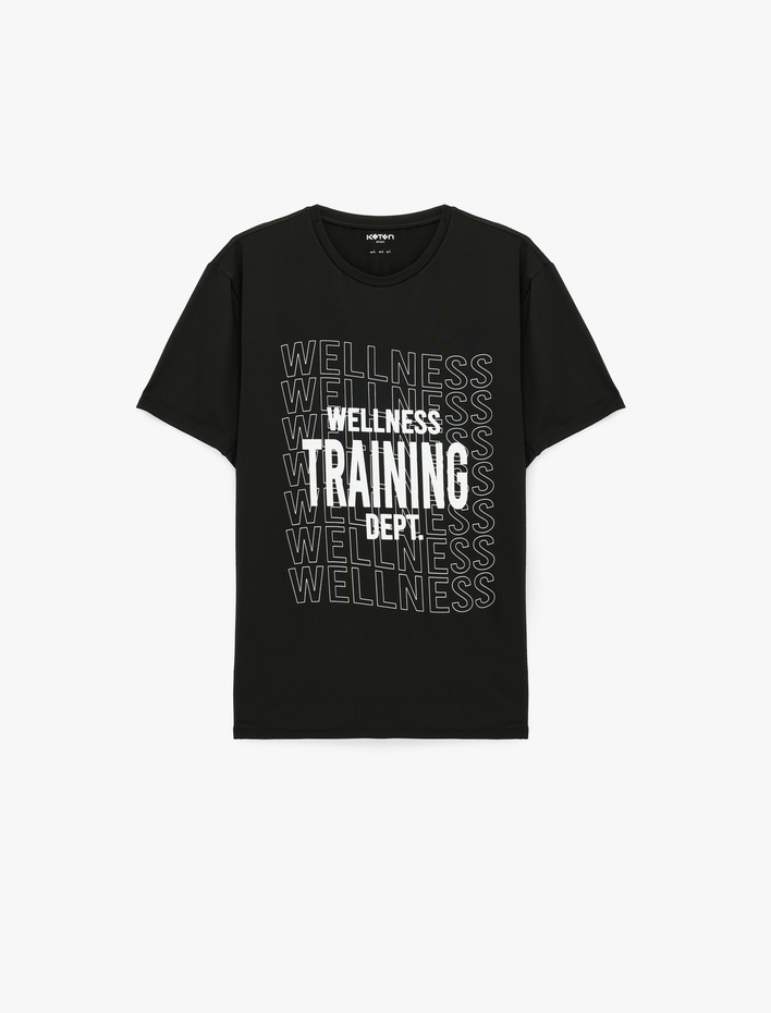  Regular Fit Bisiklet Yaka Kısa Kollu Baskılı Spor Tişört
