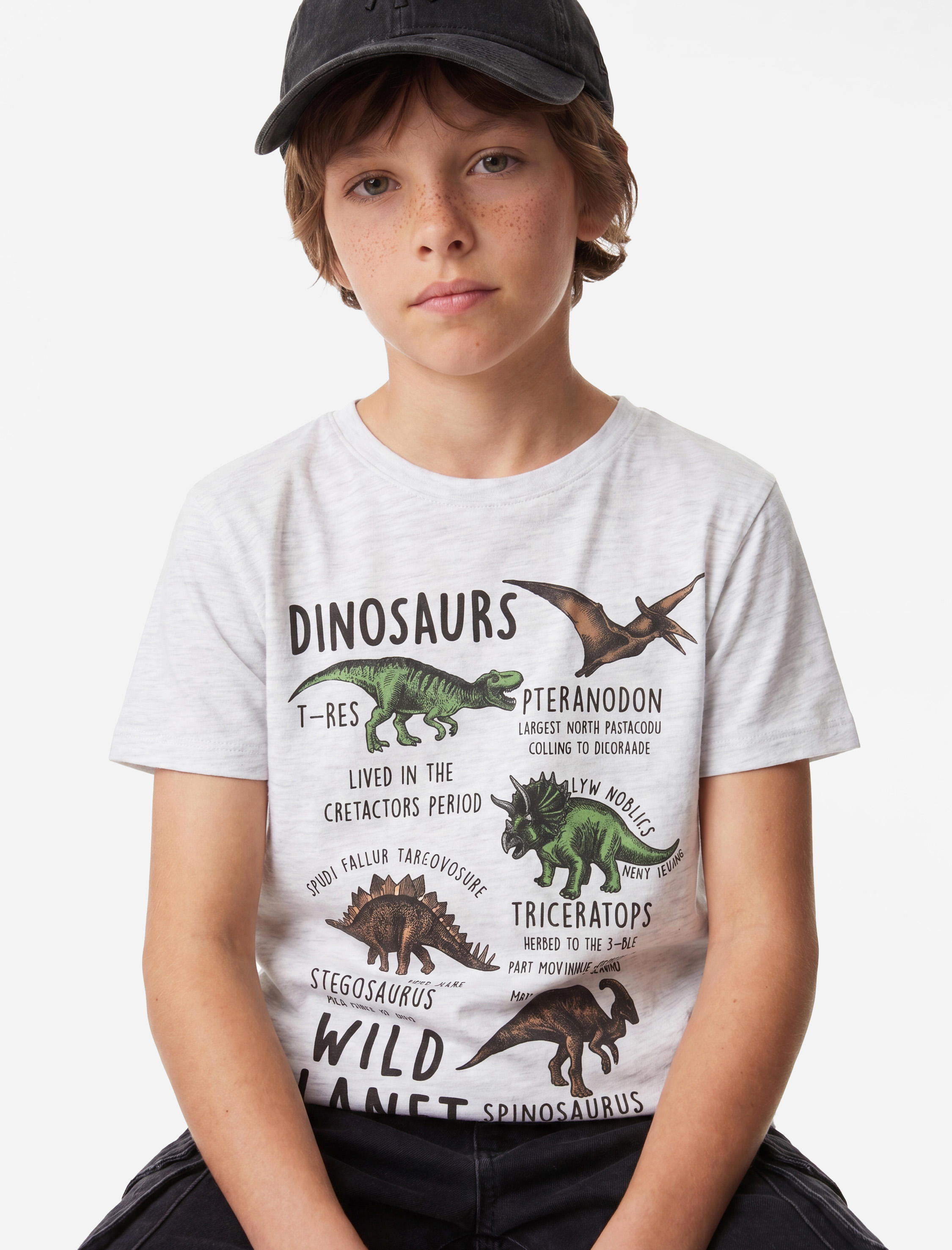  Erkek Çocuk Kısa Kollu Bisiklet Yaka Dinozor Baskılı Tişört