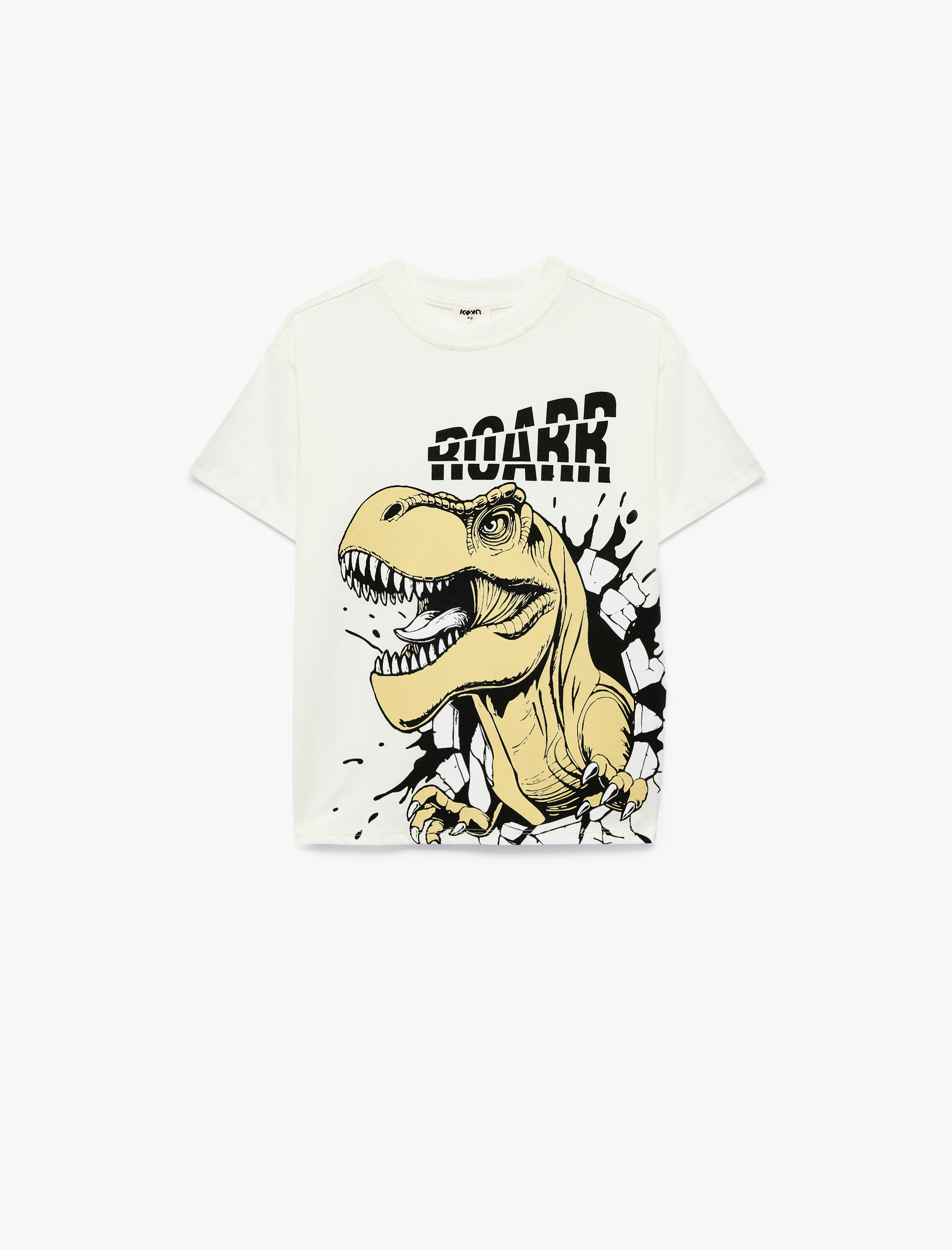  Erkek Çocuk Kısa Kollu Bisiklet Yaka Pamuklu Dinozor Baskılı Tişört