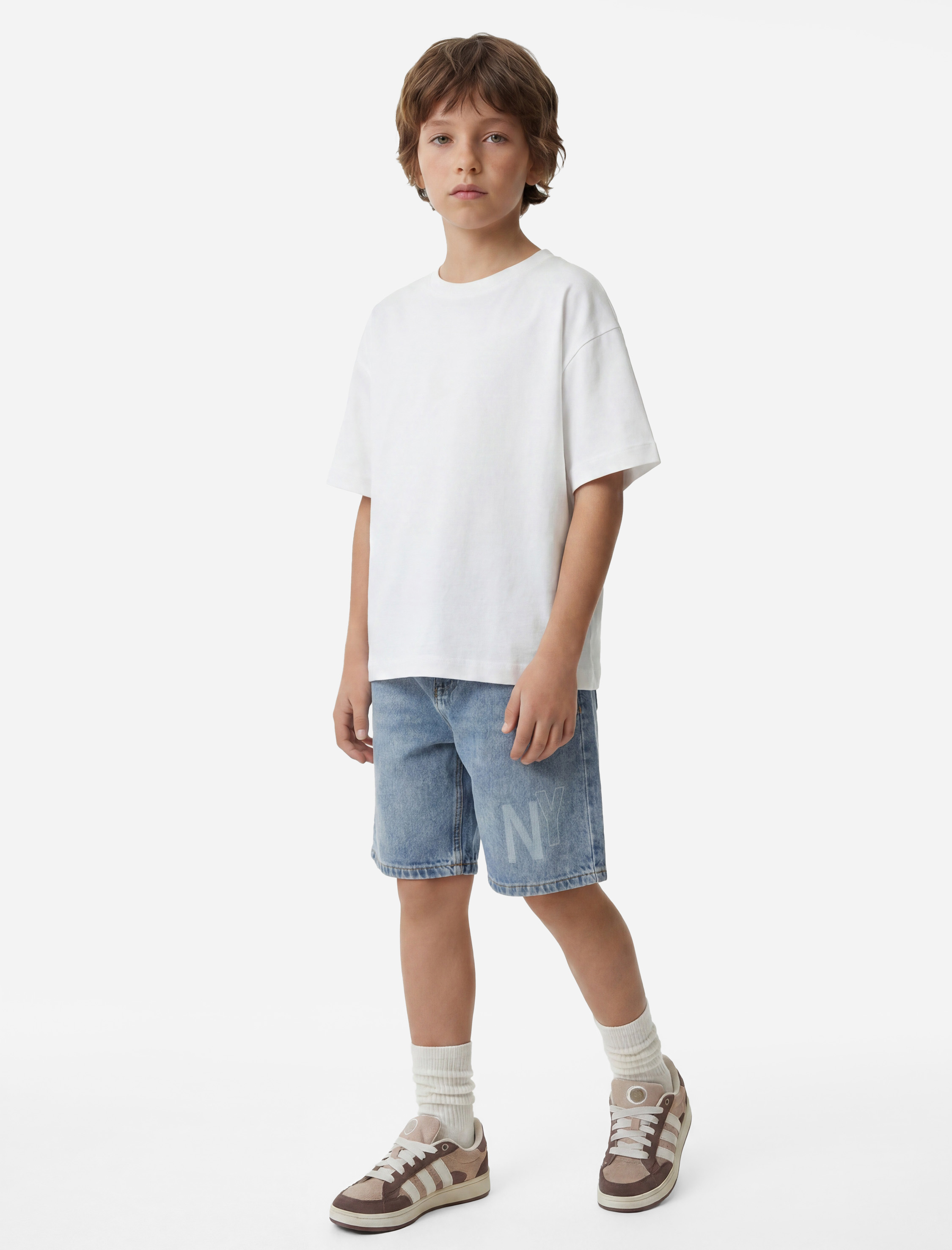  Erkek Çocuk Pamuklu Baskı Detaylı Loose Fit Denim Şort