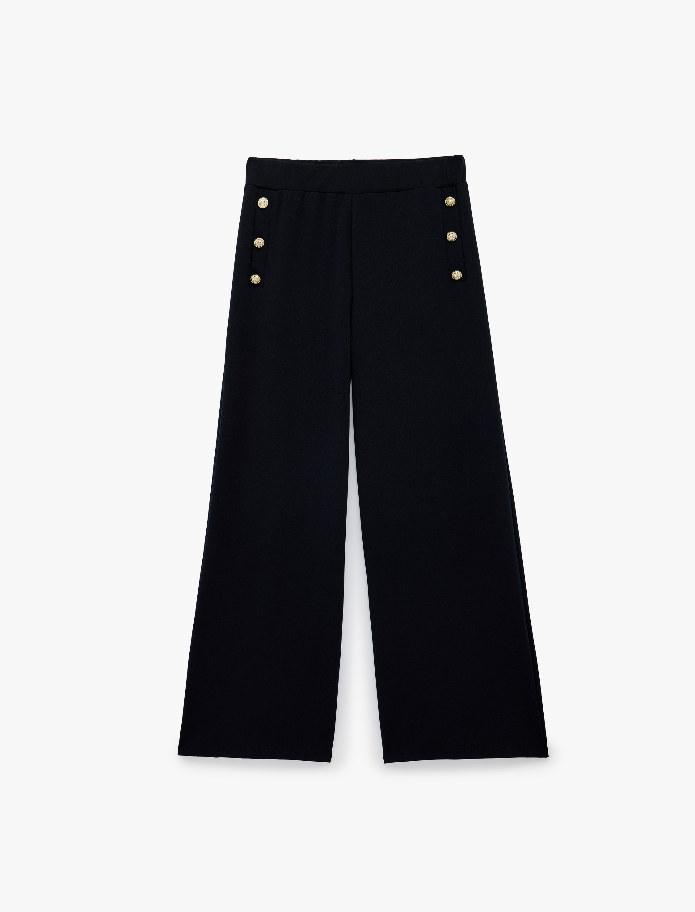   Düğme Detaylı Düz Bol Paça Pantolon