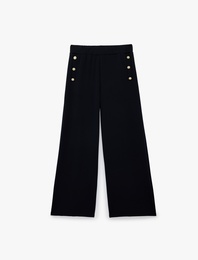 Düğme Detaylı Düz Bol Paça Pantolon