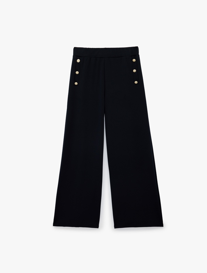  Düğme Detaylı Düz Bol Paça Pantolon