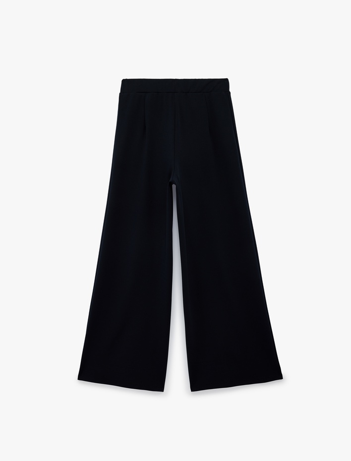  Düğme Detaylı Düz Bol Paça Pantolon