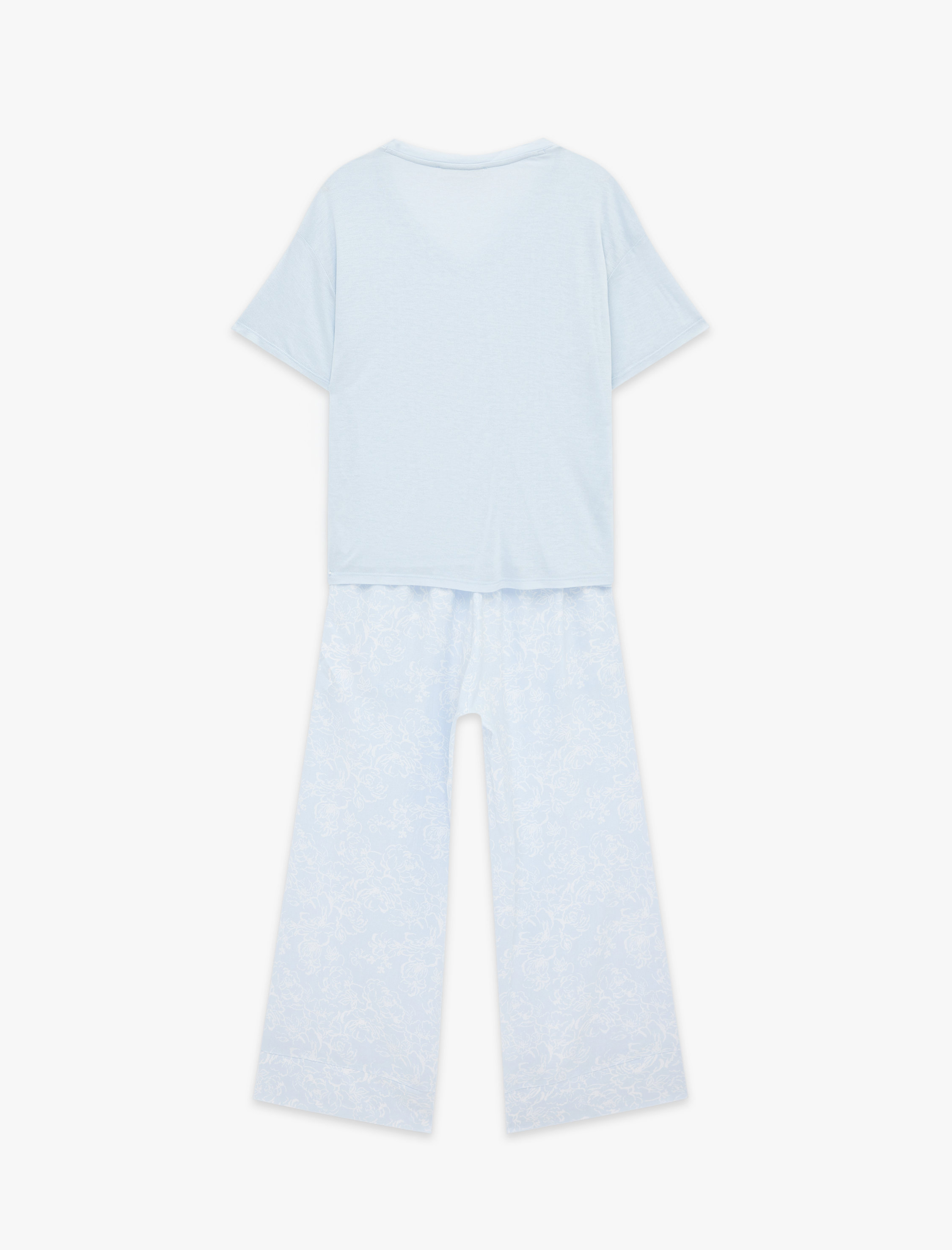   Viskon Kumaş Rahat Kesim V Yaka Kısa Kollu Pijama Takımı