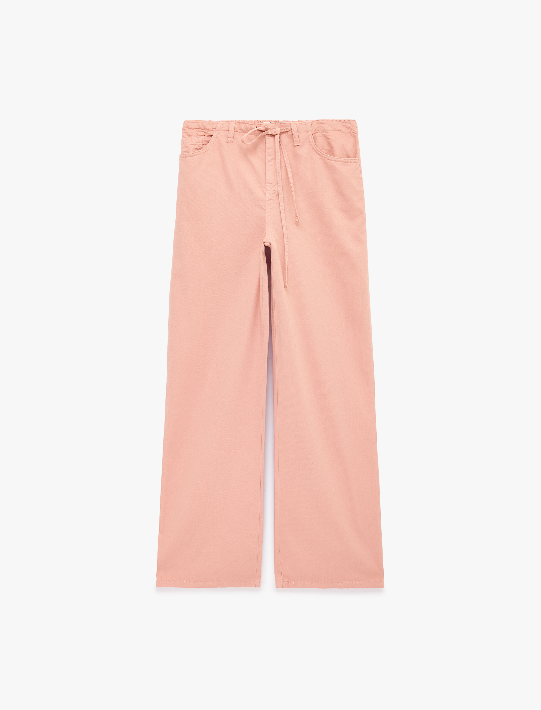   Pamuklu Cep Detaylı Beli Bağcıklı Bol Pantolon - Loose Straight Fit Jean