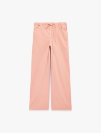 Pamuklu Cep Detaylı Beli Bağcıklı Bol Pantolon - Loose Straight Fit Jean