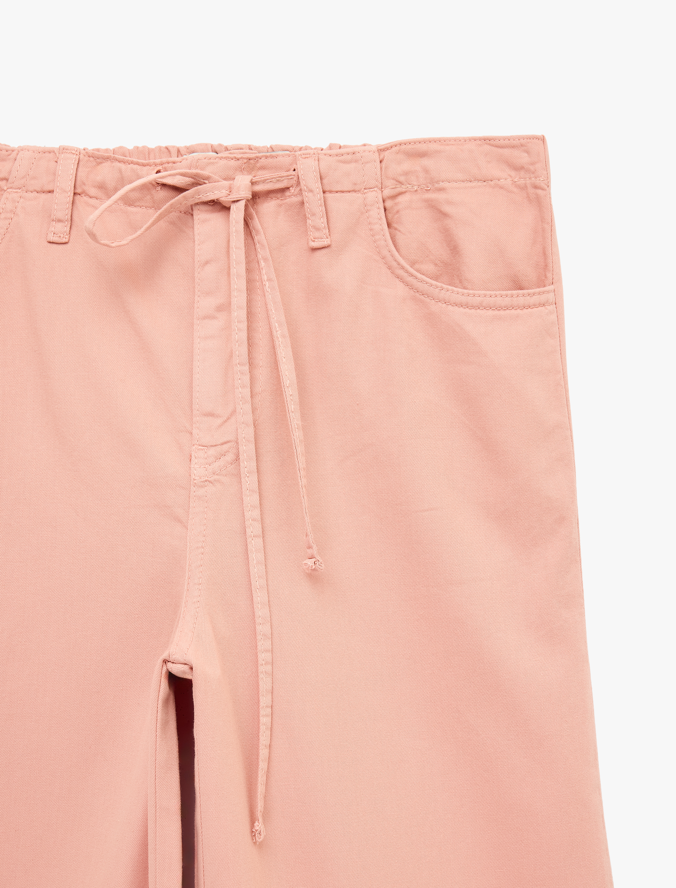   Pamuklu Cep Detaylı Beli Bağcıklı Bol Pantolon - Loose Straight Fit Jean