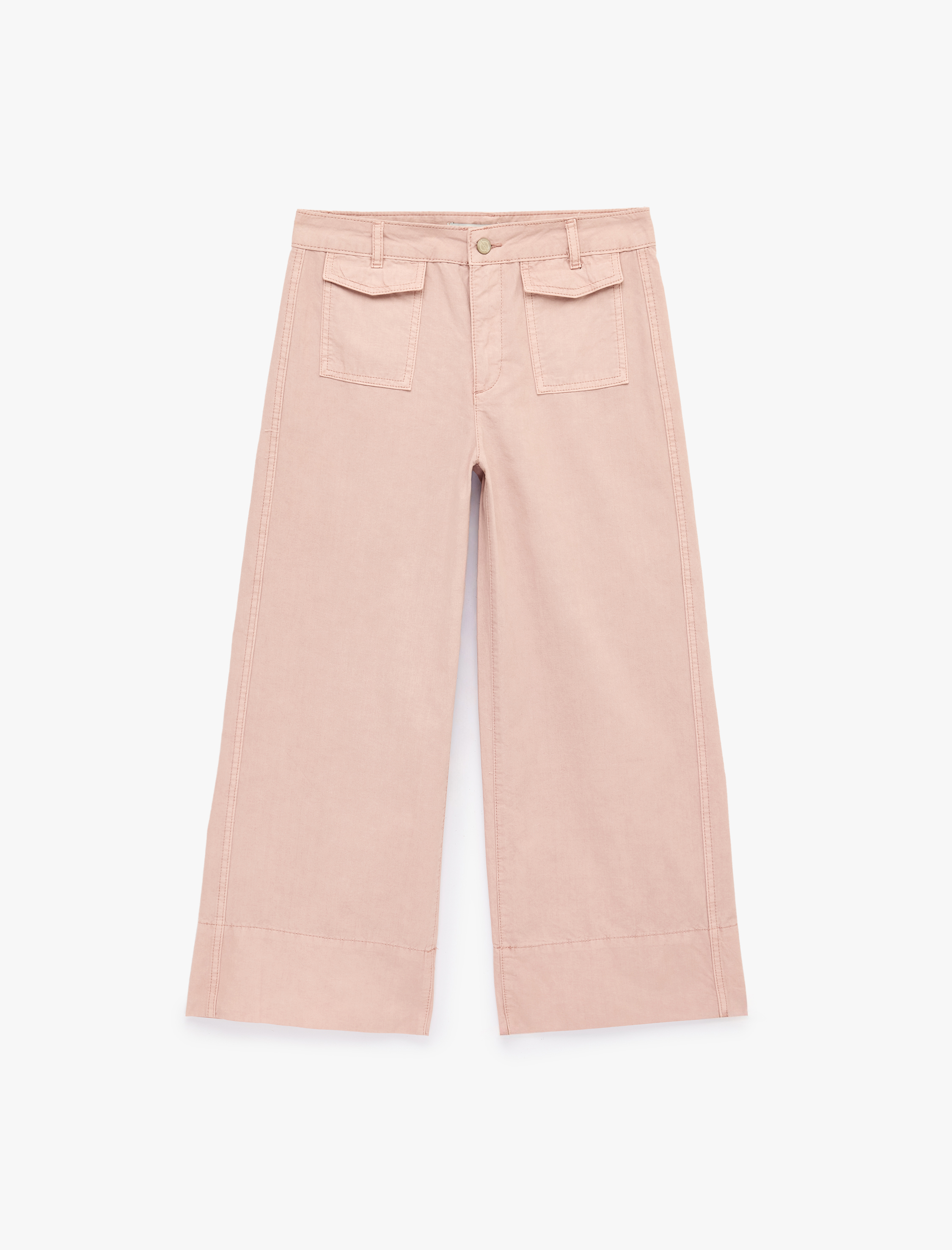   Pamuklu Düğmeli Normal Bel Cep Detaylı Bol Paça Pantolon - Culotte Jeans
